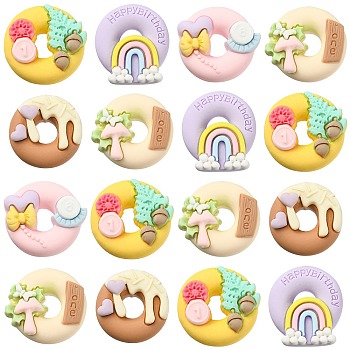 50Pcs 5 Styles Opaque Resin Cabochons, Imitation Food, Donut, Mixed Color, 23~24x23~24x8~9mm