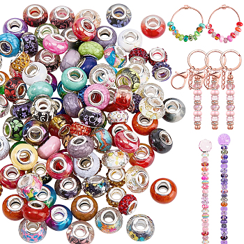 DIY European Beads Kits, including Resin European Beads, Polymer Clay Rhinestone European Beads, Mixed Color, 11~14x7~9mm, Hole: 5mm, 120pcs/set