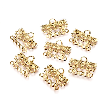 Electroplated Iron Chandelier Component Links, Rectangle, Real 18K Gold Plated, 15.5x19.5x1mm, Hole: 1.5mm and 3x3mm
