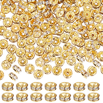 300Pcs Brass Rhinestone Spacer Beads, Grade B, Golden, 6x3mm, Hole: 1mm
