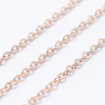 Brass Cable Chains, Soldered, Long-Lasting Plated, Flat Oval, Lead Free & Nickel Free & Cadmium Free, Real Rose Gold Plated, 1mm, Link: 1.6x1mm