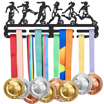 Female Sports Theme Iron Medal Hanger Holder Display Wall Rack, with Screws, Football Pattern, 150x400mm