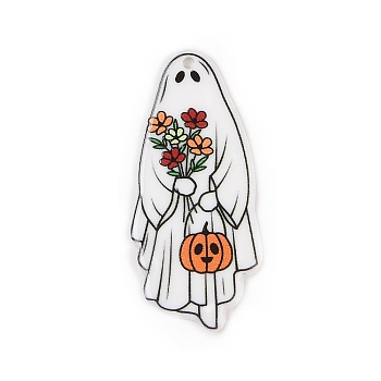 Halloween Theme Opaque Printed Acrylic Pendants, Ghost, 46x21.5x1.8mm, Hole: 2mm