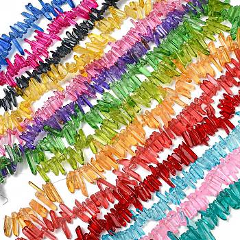 Natural Dyed Quartz Beads Strands, Chip, Mixed Color, 4~8x19~36x19~36mm, hole: 1mm, about 66~96pcs/strand, 14.76''~15.55''(37.5~39.5cm)