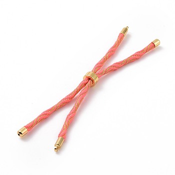 Nylon Cord Silder Bracelets, for Connector Charm Bracelet Making, with Rack Plating Golden Brass Findings, Long-Lasting Plated, Cadmium Free & Lead Free, Light Coral, 8-5/8~9 inch(22~22.8cm), 0.3cm, Hole: 2.6mm
