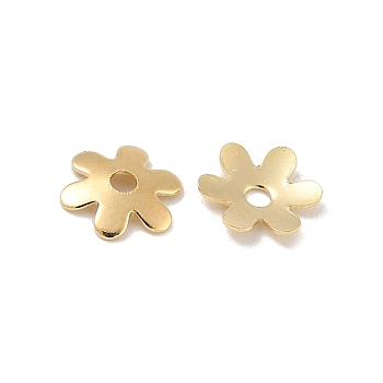 Brass Bead Caps, 6-Petal Flower, Real 16K Gold Plated, 6x6x1mm, Hole: 1mm