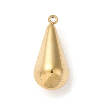 304 Stainless Steel Pendants, Teardrop Charms, Real 14K Gold Plated, 23x10x9mm, Hole: 1.6mm