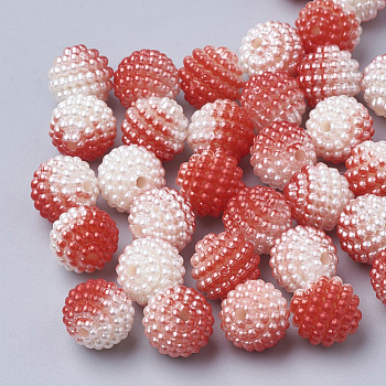 Imitation Pearl Acrylic Beads, Berry Beads, Combined Beads, Rainbow Gradient Mermaid Pearl Beads, Round, Red, 12mm, Hole: 1mm, about 200pcs/bag