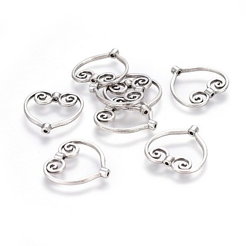 Tibetan Style Alloy Bead Frames, Lead Free & Nickel Free & Cadmium Free, Heart, Thailand Sterling Silver Plated, 20x20x3mm, Hole: 1mm