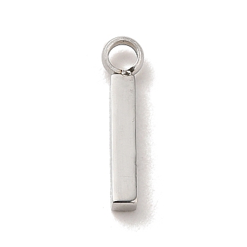 304 Stainless Steel Charms, Rectangle Charm, Stainless Steel Color, 10x2x1.5mm, Hole: 1.5mm