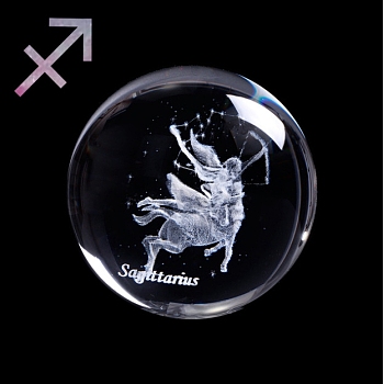 Inner Carving Constellation Glass Crystal Ball Diaplay Decoration, Paperweight, Fengshui Home Decor, Sagittarius, 80mm