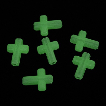Luminous Transparent Acrylic Beads, Glow in the Dark, Cross, Mint Cream, 16x12x4.5mm, Hole: 2mm, about 1500pcs/500g