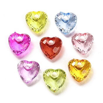 Transparent Acrylic Pendants, Heart, Mixed Color, 17x16x8.5mm, Hole: 4mm, about: 462pcs/500g