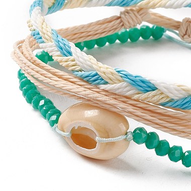 3Pcs 3 Style Natural Shell & Glass Braided Bead Bracelets Set(BJEW-B065-07A)-3