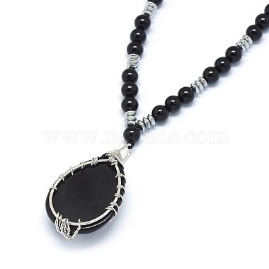 Natural Obsidian Pendant Necklaces(NJEW-P241-C01)-3
