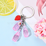 Resin Keychain, with Iron Rings, Drink, Fruit, Pink, 90mm(KEYC-YW00161-03)