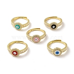 Enamel Evil Eye Adjustable Ring with Clear Cubic Zirconia, Real 18K Gold Plated Brass Lucky Jewelry for Women, Mixed Color, US Size 7 1/2(17.7mm)(RJEW-I087-17G)