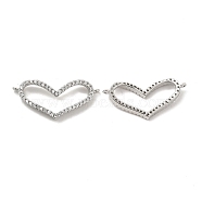 Brass Micro Pave Clear Cubic Zirconia Connector Charms, Heart Links, Platinum, 12.7x28x4mm, Hole: 1mm(KK-E068-VB369)