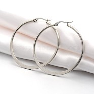 304 Stainless Steel Big Hoop Earrings, Hypoallergenic Earrings, Flat Ring Shape, Stainless Steel Color, 46x2x45mm, Pin: 1x0.6mm(EJEW-P066-39D)