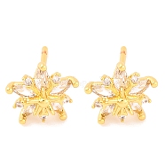 Brass Micro Pave Clear Cubic Zirconia Stud Earrings for Women, Lead Free & Cadmium Free, Flower, Real 18K Gold Plated, 10x10.5mm(EJEW-U015-09G)