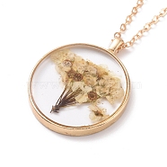 Dry Pressed Real Flower Resin Pendant Necklace, Light Gold Alloy Choker Necklace for Women, Light Goldenrod Yellow, 19.69 inch~20.47 inch(50~52cm)(NJEW-G088-01KCG-05)