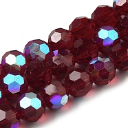 Electroplate Transparent Glass Beads Strands, Faceted, Round, Rainbow Plated, Crimson, 10mm, Hole: 1.2mm, about 65~69pcs/strand, 23.03~24.49 inch(58.5~62.2cm)(EGLA-A035-T10mm-L02)