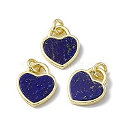 Natural Lapis Lazuli Heart Charms, with Rack Plating Golden Tone Brass Findings, Cadmium Free & Lead Free, 14x12x2mm, Hole: 3mm(G-G977-05G-02)