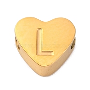 Ion Plating(IP) Tarnish Resistant 304 Stainless Steel Beads, Heart with Letter, Golden, Letter L, 7x8x3mm, Hole: 2mm(STAS-H219-16G-L)