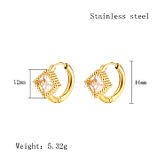 Cubic Zirconia Hoop Earrings, Real 18K Gold Plated 304 Stainless Steel Earrings, Rhombus, 16x12mm(VX9431-12)