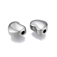 304 Stainless Steel Beads, Heart, Stainless Steel Color, 11x12x6mm, Hole: 2mm(STAS-N099-24)