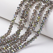 Electroplate Transparent Glass Beads Strands, Half Green Plated, Faceted, Rondelle, Silver, 4x3mm, Hole: 0.4mm, about 113~115pcs/strand, 41~42cm(EGLA-A034-T4mm-S06)