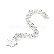 Rack Plating Brass Curb Chain Extender, End Chains with Flower Drop, 925 Sterling Silver Plated, 61mm(KK-Q807-15S)