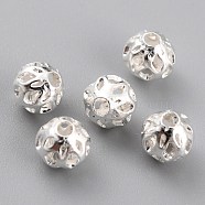 Long-Lasting Hollowed Plated Brass Beads, Filigree Beads, 925 Sterling Silver Plated, 5x4.5mm, Hole: 1.5mm(KK-O133-003B-S)