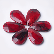 Acrylic Pendants, Imitation Gemstone Style, teardrop, Red, 48x28x9mm, Hole: 2mm, about 68pcs/500g(OACR-T007-03K)