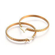 Ion Plating(IP) 304 Stainless Steel Hoop Earrings, Textured, Golden, 41.5x40x3mm, Pin: 1.2x0.7mm(EJEW-L215-19G)