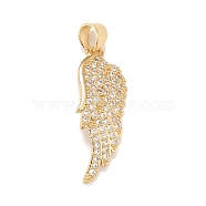 Brass Micro Pave Cubic Zirconia Pendants, Real 18K Gold Plated, Lead Free & Cadmium Free, Wing, Clear, 25.5x9x4mm, Hole: 4x3mm(X-KK-A161-19G)