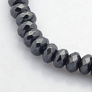 Electroplate Non-magnetic Synthetic Hematite Beads Strands, Faceted Rondelle, Black Plated, 6x4mm, Hole: 1mm, about 102pcs/strand, 15.7 inch(G-J208F-01)