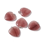 Natural Strawberry Quartz Pendants, with Platinum Tone Brass Findings, Heart Charm, 27~28x25x7mm, Hole: 7x4mm(G-G956-B59-FF)