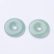 Natural Green Aventurine Pendants, Donut/Pi Disc, Donut Width: 15.8~16mm, 39~40x6~7mm, Hole: 8mm(G-F524-H05)
