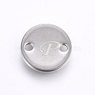 201 Stainless Steel Links connectors, Flat Round, Letter.P, Stainless Steel Color, 8x1mm, Hole: 1.5mm(STAS-H465-01P-8mm-P)