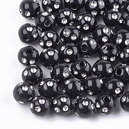 Plating Acrylic Beads, Metal Enlaced, Round, Black, 8x7mm, Hole: 2mm, about 2000pcs/500g(PACR-T006-01A-01)