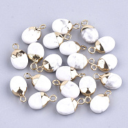 Electroplate Natural Howlite Charms, with Iron Findings, Faceted, Oval, Golden, 14~15x8x5~5.5mm, Hole: 1.8mm(G-S344-09F)