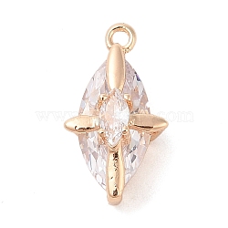 Brass Inlay Clear Glass Pendants, Rhombus with Cross, Real 18K Gold Plated, 18.4x10.3x7.8mm, Hole: 1.5mm(KK-S388-28G)