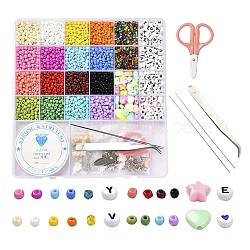 DIY Jewelry Making Kits, 2230Pcs Heart & Geometry Glass Seed & Acrylic Beads, 8Pcs Alloy Enamel Pendants, Stainless Steel & Iron Findings, Zinc Alloy Lobster Claw Clasps, Elastic Crystal Thread, Mixed Color, Beads: 2230pcs/box(DIY-YW0002-70)