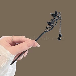 Metal Hair Forks, Viking Hair Accessories for Women, Flower, Gunmetal, 130x30x20mm(PW-WGD3FD9-01)