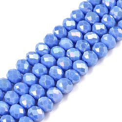 Electroplate Glass Beads Strands, Opaque Solid Color, AB Color Plated, Faceted, Rondelle, Cornflower Blue, 6x5mm, Hole: 1mm, about 84~85pcs/strand, 41.5~42cm(X-EGLA-A044-P6mm-B17)