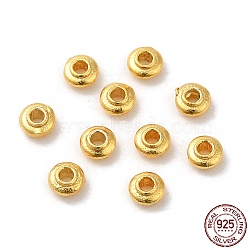 925 Sterling Silver Beads, Flat Round, Matte Gold Color, 3.5x2mm, Hole: 1mm(STER-M113-03MG)
