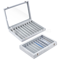 10 Grids Wood Covered with Velvet Watch Band Organizer Storage Cases with Visible Window Lid, Rectangle, Gray, 35.1x24.1~24.6x4.8cm(CON-WH0112-077)