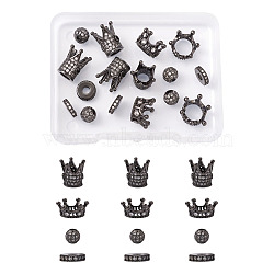 Brass Micro Pave Clear Grade Cubic Zirconia Beads, Mixed Shapes, Gunmetal, 16pcs/box(ZIRC-TA0001-11B)