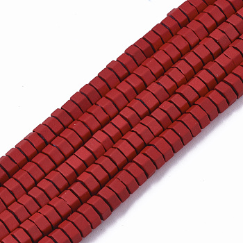 Spray Painted Non-magnetic Synthetic Hematite Beads Strands, Hexagon, Red, 4x2mm, Hole: 0.9mm, about 82~87pcs/strand, 16.14 inch(41cm)